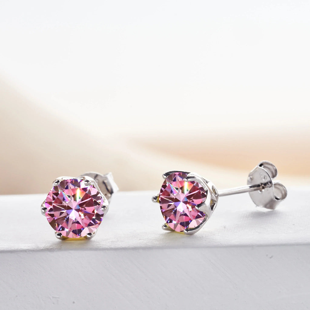 Pink Royal Blue Moissanite Stud Earrings S925 Sterling Silver 0.5 1 2 Ct Bride BandsCo Straps