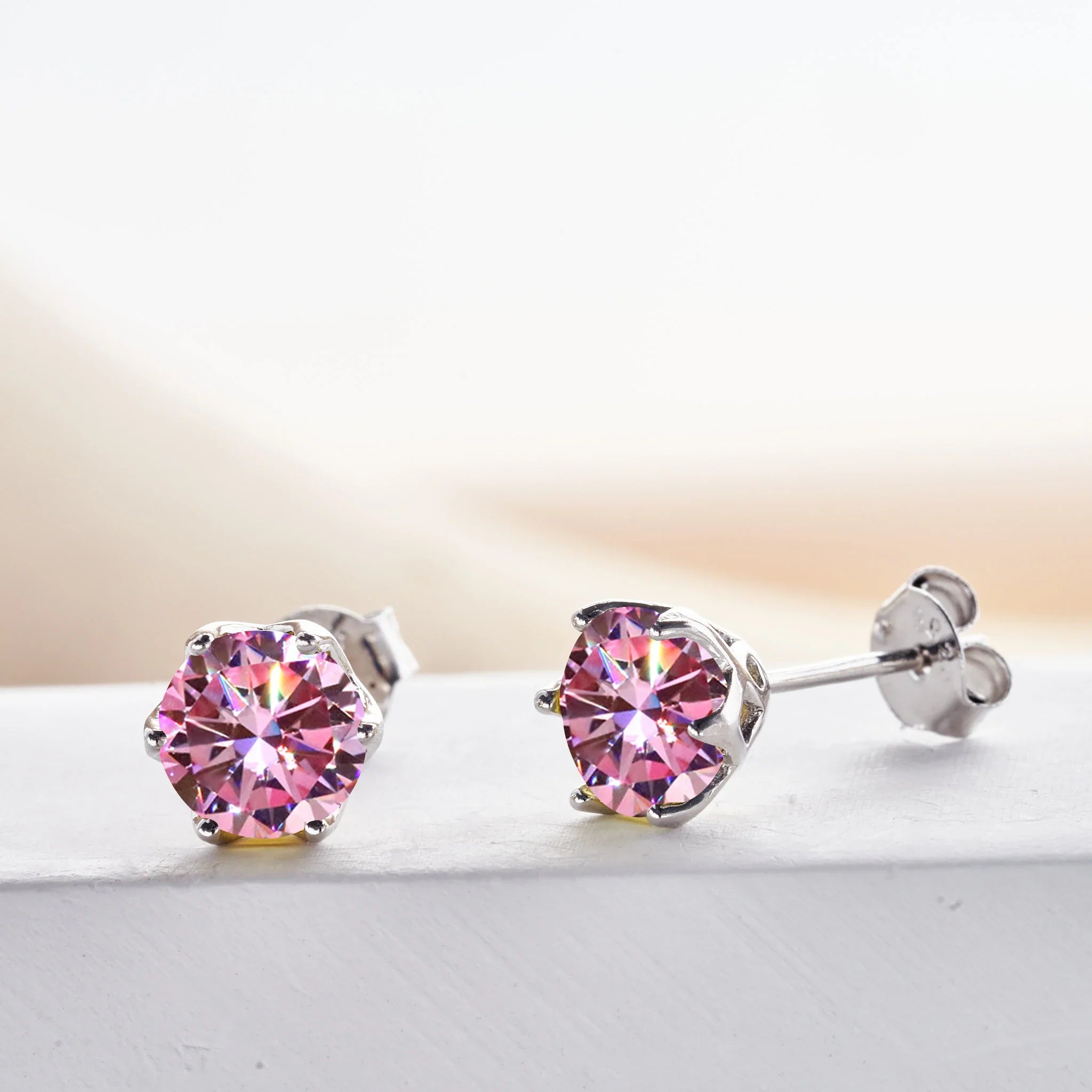 Pink Royal Blue Moissanite Stud Earrings S925 Sterling Silver 0.5 1 2 Ct Bride BandsCo Straps
