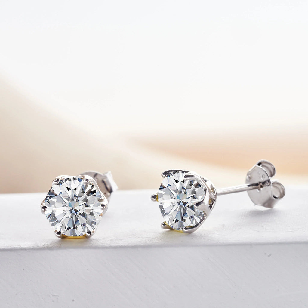 Pink Royal Blue Moissanite Stud Earrings S925 Sterling Silver 0.5 1 2 Ct Bride BandsCo Straps