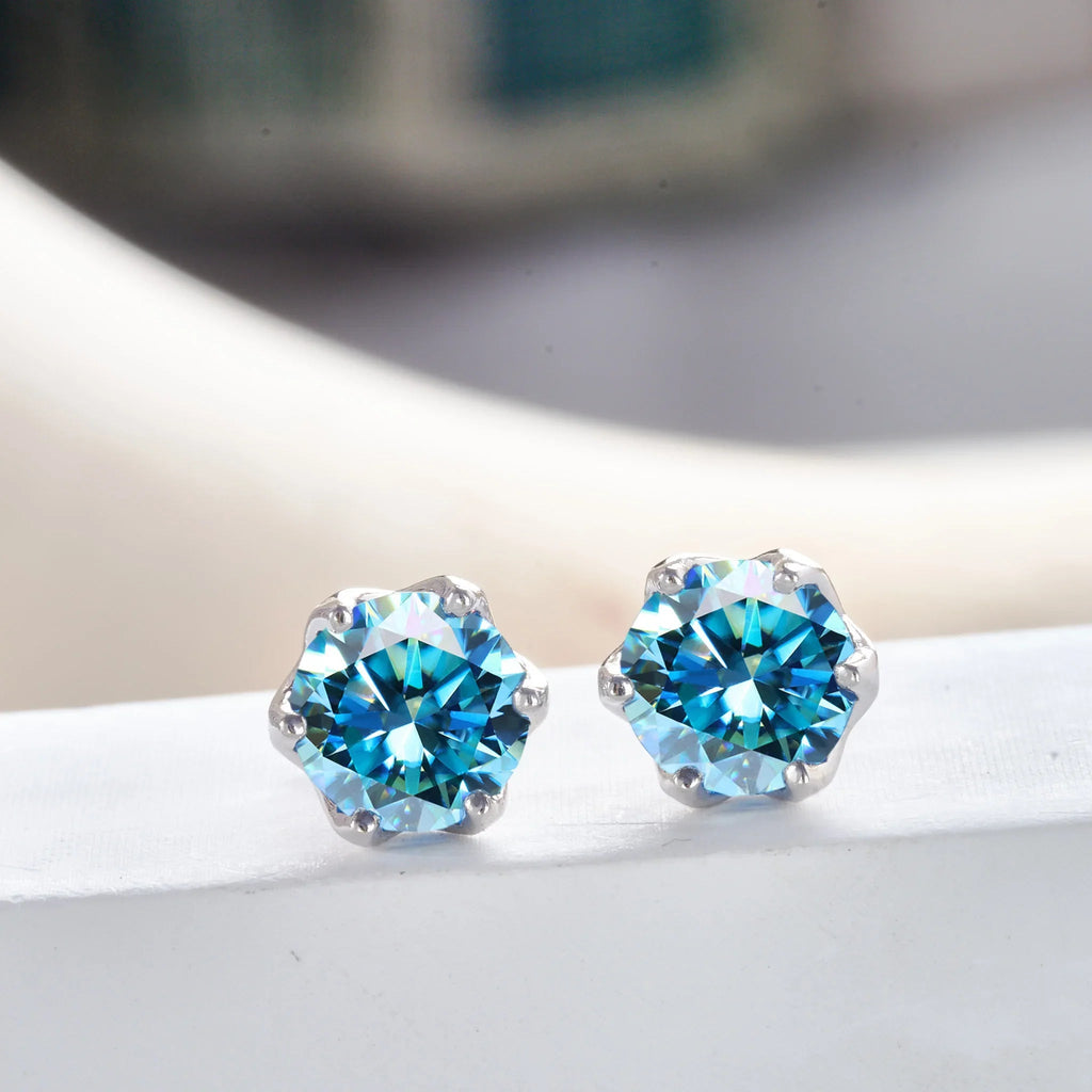 Pink Royal Blue Moissanite Stud Earrings S925 Sterling Silver 0.5 1 2 Ct Bride BandsCo Straps