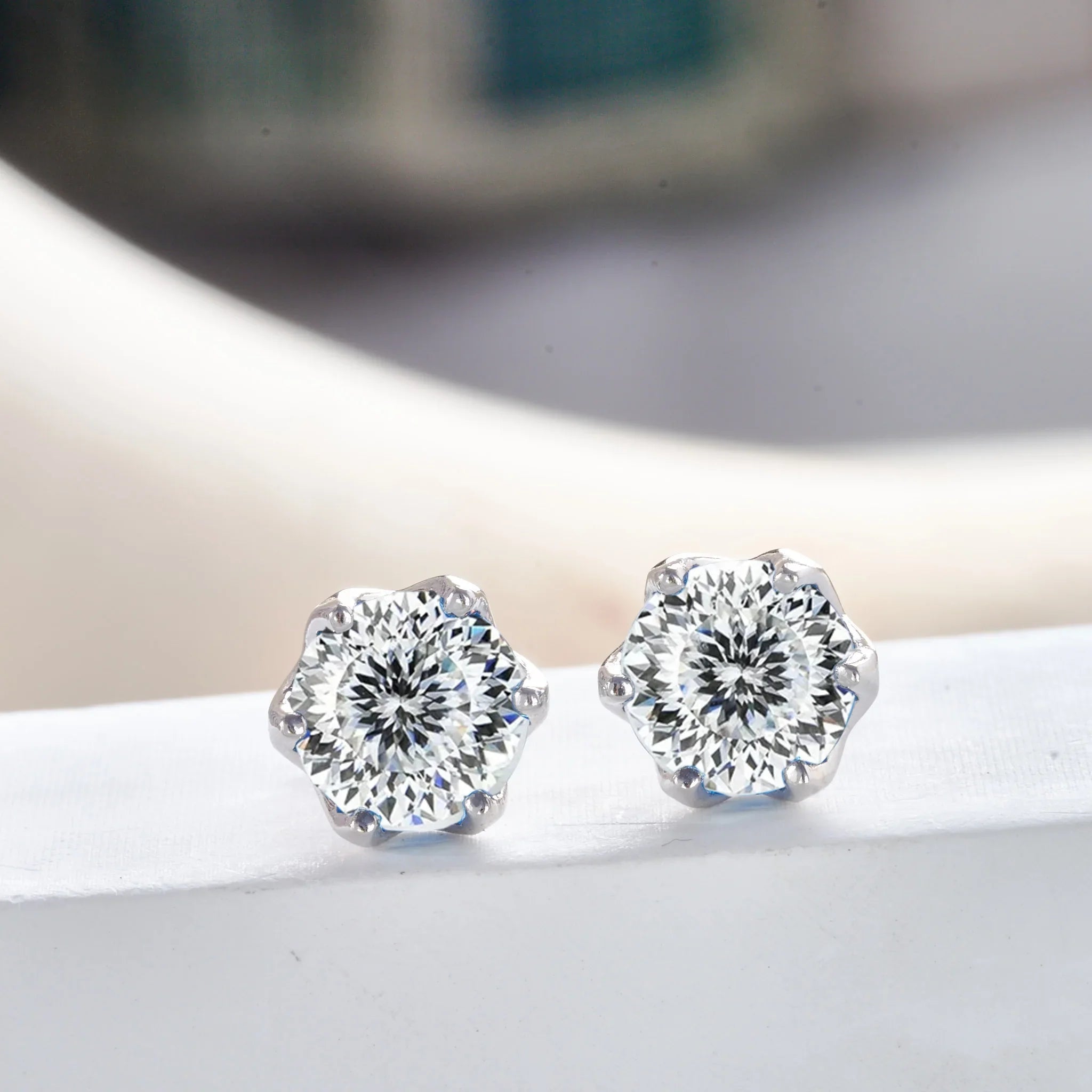 Pink Royal Blue Moissanite Stud Earrings S925 Sterling Silver 0.5 1 2 Ct Bride BandsCo Straps