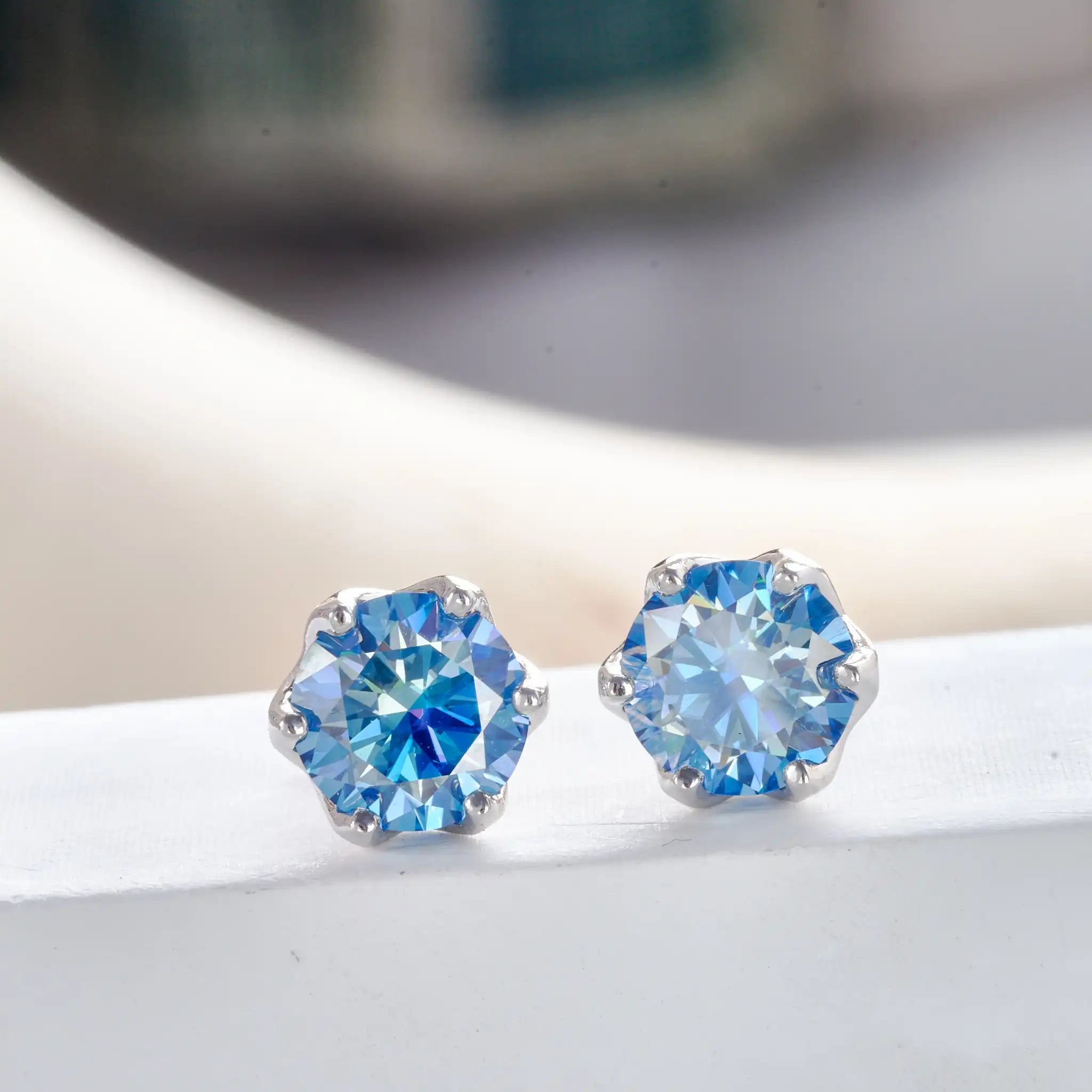 Pink Royal Blue Moissanite Stud Earrings S925 Sterling Silver 0.5 1 2 Ct Bride BandsCo Straps