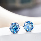 Pink Royal Blue Moissanite Stud Earrings S925 Sterling Silver 0.5 1 2 Ct Bride BandsCo Straps