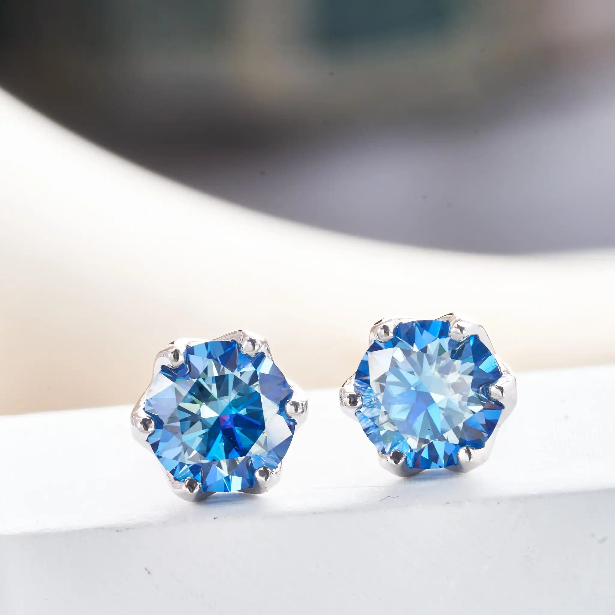 Pink Royal Blue Moissanite Stud Earrings S925 Sterling Silver 0.5 1 2 Ct Bride BandsCo Straps