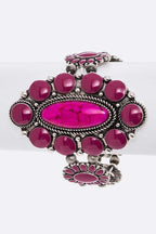 Pink Stone Western Stretch Bracelet Silver Concho Boho