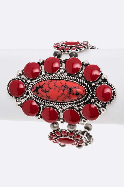 Pink Stone Western Stretch Bracelet Silver Concho Boho