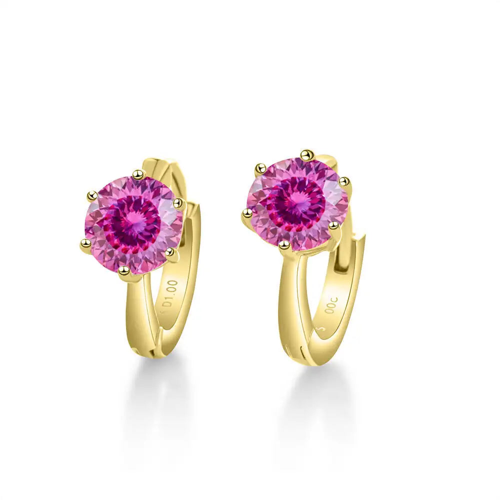 925 Sterling Silver Moissanite Clip-On Earrings Round Six-Prong White Gold BandsCo Straps