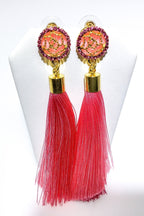 Indian Blue Tassel Drop Dangle Earrings Gold Accent