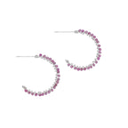 Pink Tourmaline Sterling Silver Hoop Earrings Petite