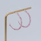 Pink Tourmaline Sterling Silver Hoop Earrings Petite