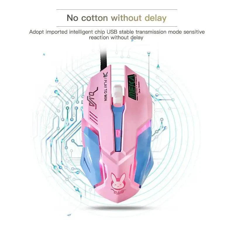 Pink Wired Gaming Mouse Girl Mouse 6 Buttons 3200 DPI USB Computer Mice Gamer Mouse For PC Stevvex