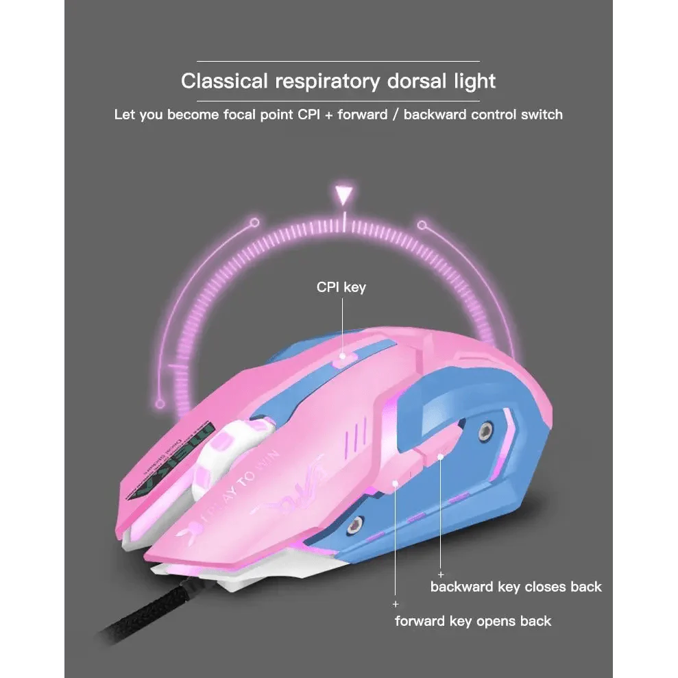 Pink Wired Gaming Mouse Girl Mouse 6 Buttons 3200 DPI USB Computer Mice Gamer Mouse For PC Stevvex