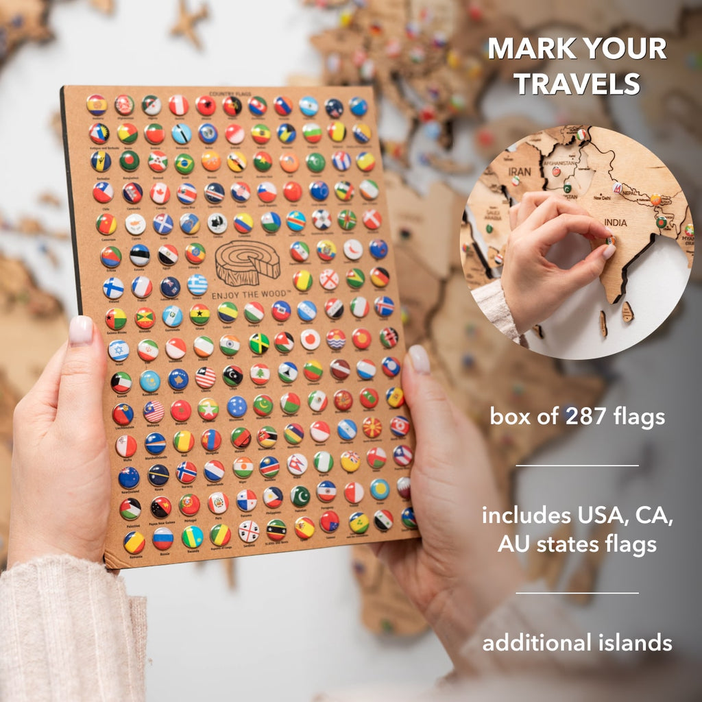3D Wooden World Map Gold Enjoy The Wood