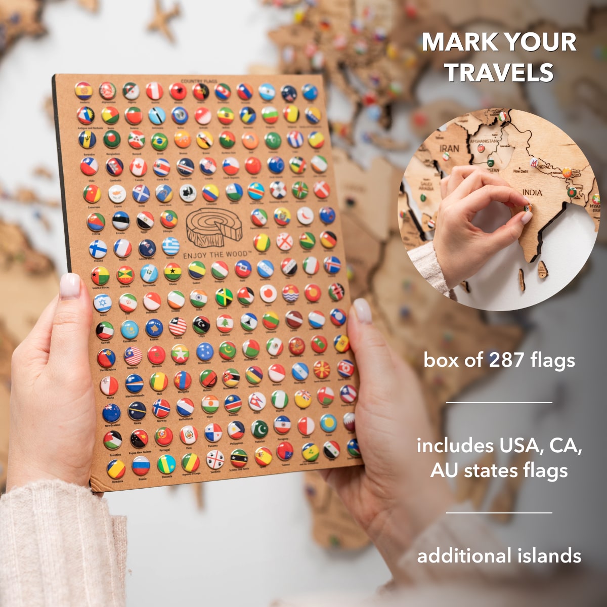 3D Wooden World Map Gold Enjoy The Wood