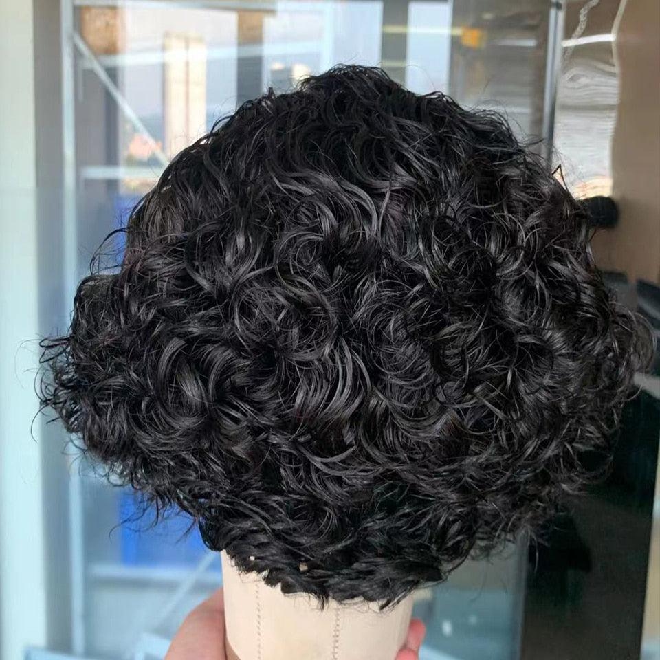 Pixie Cut Short Curly Lace Front Human Hair Wigs for Black Women Brazilian Water Deep Wave Side Part Bob Wig Transparent Lace Wigs For Black Women Gifts for Girlfriends Stevvex
