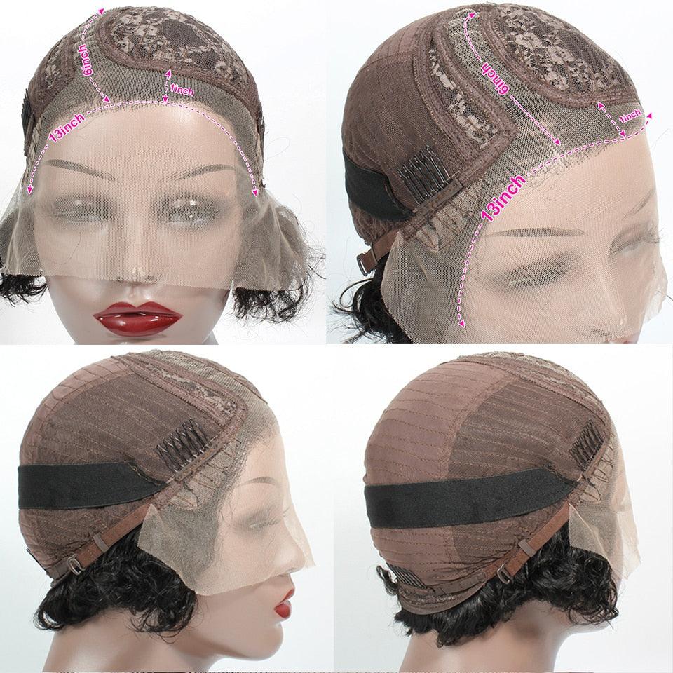 Pixie Cut Short Curly Lace Front Human Hair Wigs for Black Women Brazilian Water Deep Wave Side Part Bob Wig Transparent Lace Wigs For Black Women Gifts for Girlfriends Stevvex