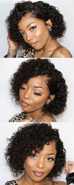 Pixie Cut Short Curly Lace Front Human Hair Wigs for Black Women Brazilian Water Deep Wave Side Part Bob Wig Transparent Lace Wigs For Black Women Gifts for Girlfriends Stevvex