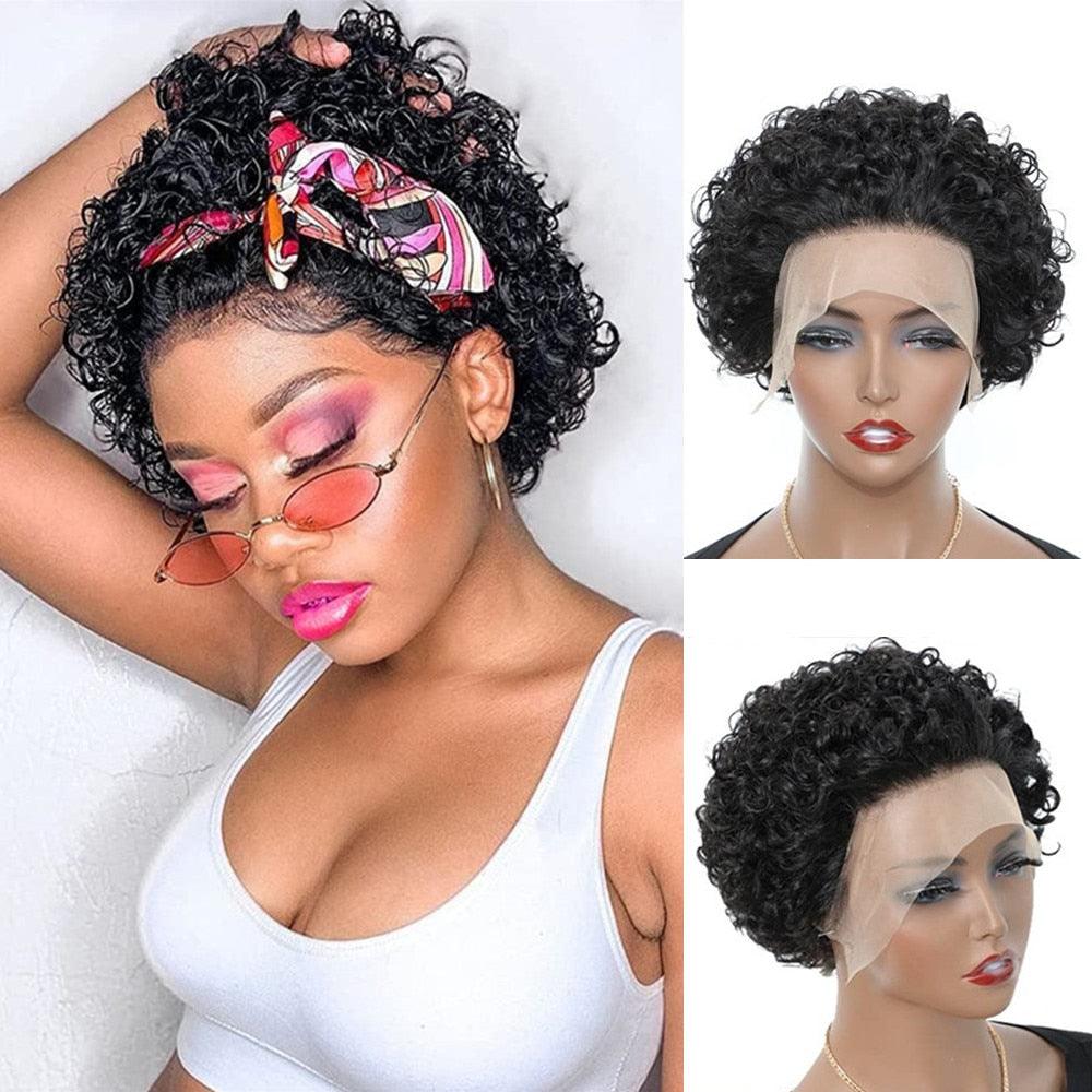 Pixie Cut Short Curly Wig Human Hair Wigs Pre Plucked Brazilian Deep Water Wave Virgin Lace Front Wig For Women With Baby Hair Wigs For Black Women Gifts for Girlfriends Stevvex