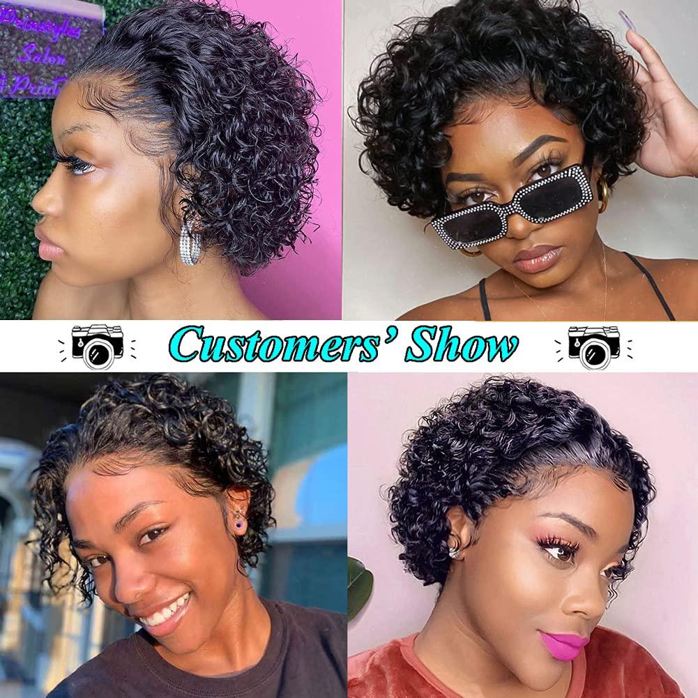 Pixie Cut Short Curly Wig Human Hair Wigs Pre Plucked Brazilian Deep Water Wave Virgin Lace Front Wig For Women With Baby Hair Wigs For Black Women Gifts for Girlfriends Stevvex
