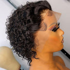 Pixie Cut Wig Short Bob Curly Lace Frontal Human Hair Wig Transparent Lace Wig For Women Deep Wave Human Hair Wigs For Black Women Gifts for Girlfriends Stevvex