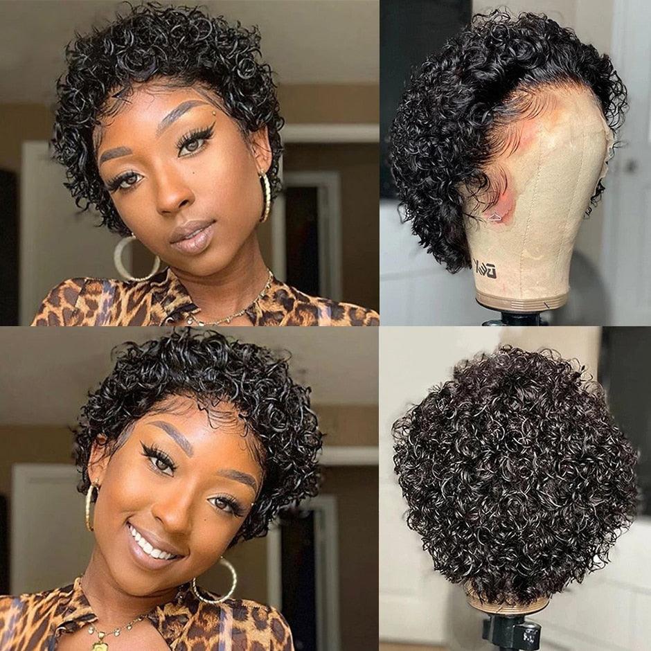 Pixie Cut Wig Short Bob Curly Lace Frontal Human Hair Wig Transparent Lace Wig For Women Deep Wave Human Hair Wigs For Black Women Gifts for Girlfriends Stevvex