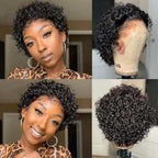 Pixie Cut Wig Short Bob Curly Lace Frontal Human Hair Wig Transparent Lace Wig For Women Deep Wave Human Hair Wigs For Black Women Gifts for Girlfriends Stevvex