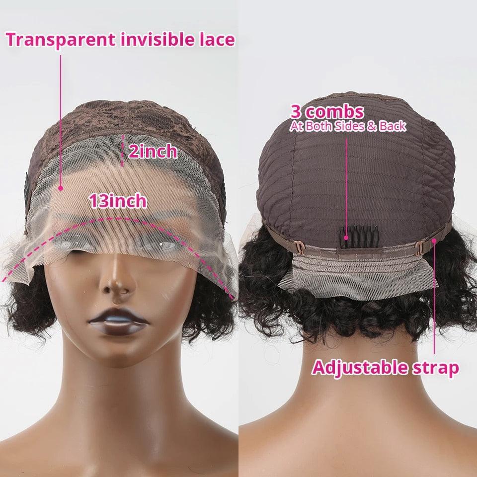 Pixie Cut Wig Short Bob Curly Lace Frontal Human Hair Wig Transparent Lace Wig For Women Deep Wave Human Hair Wigs For Black Women Gifts for Girlfriends Stevvex