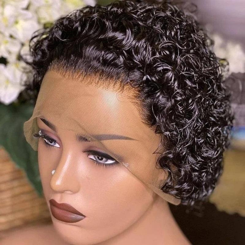 Pixie Cut Wig Short Bob Curly Lace Frontal Human Hair Wig Transparent Lace Wig For Women Deep Wave Human Hair Wigs For Black Women Gifts for Girlfriends Stevvex