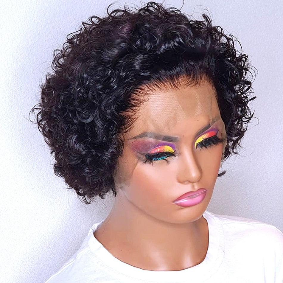 Pixie Cut Wig Short Bob Curly Lace Frontal Human Hair Wig Transparent Lace Wig For Women Deep Wave Human Hair Wigs For Black Women Gifts for Girlfriends Stevvex