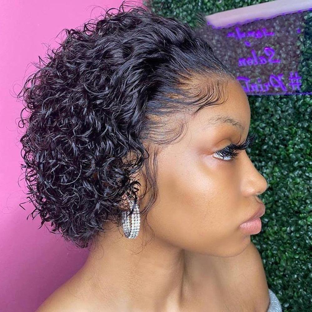 Pixie Cut Wig Short Bob Curly Lace Frontal Human Hair Wig Transparent Lace Wig For Women Deep Wave Human Hair Wigs For Black Women Gifts for Girlfriends Stevvex