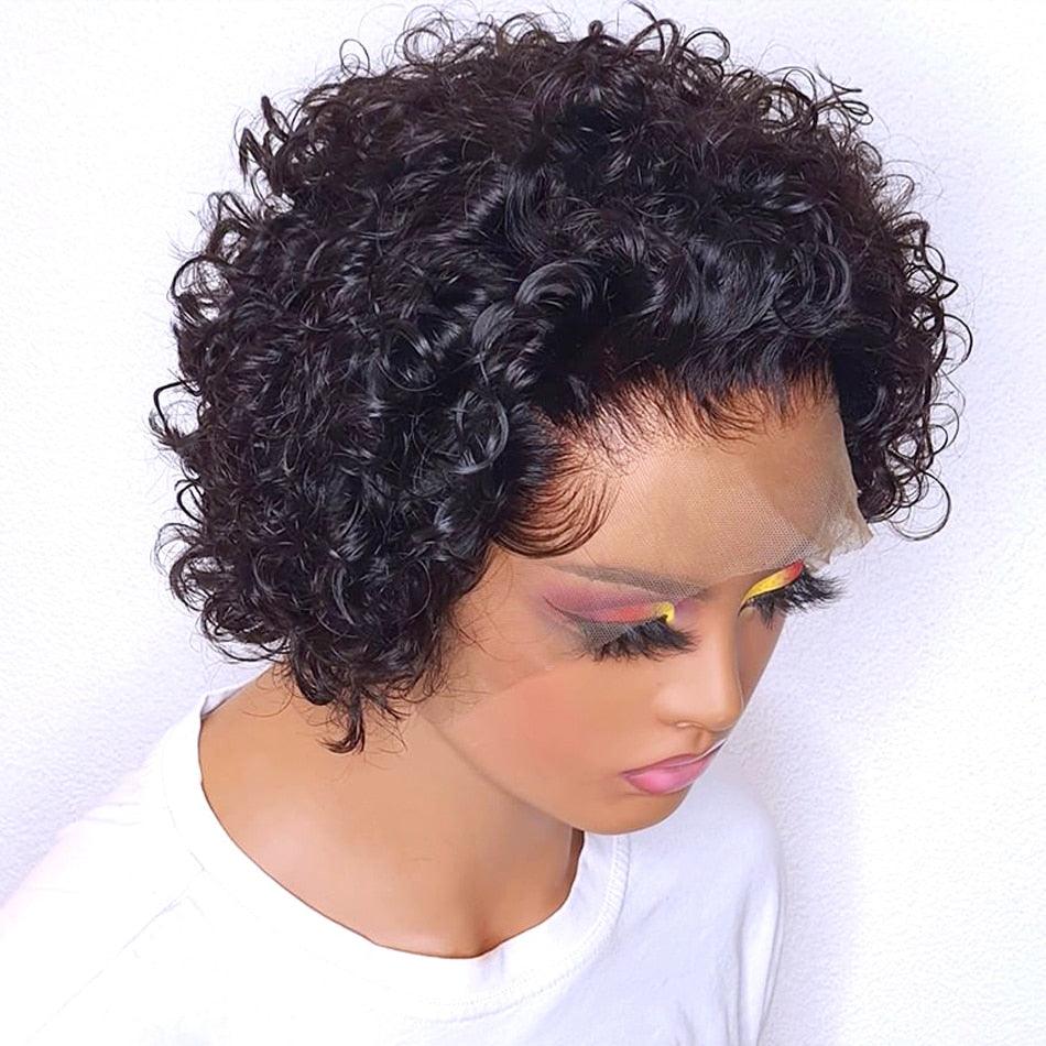 Pixie Cut Wig Short Bob Curly Lace Frontal Human Hair Wig Transparent Lace Wig For Women Deep Wave Human Hair Wigs For Black Women Gifts for Girlfriends Stevvex