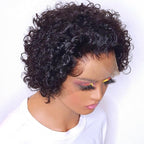 Pixie Cut Wig Short Bob Curly Lace Frontal Human Hair Wig Transparent Lace Wig For Women Deep Wave Human Hair Wigs For Black Women Gifts for Girlfriends Stevvex