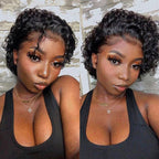 Pixie Cut Wig Short Curly Human Hair Wigs Human Hair Wig 13X1 Transparent Lace Wig For Women Human Hair Pre Plucked Baby Hair Wigs For Black Women Stevvex