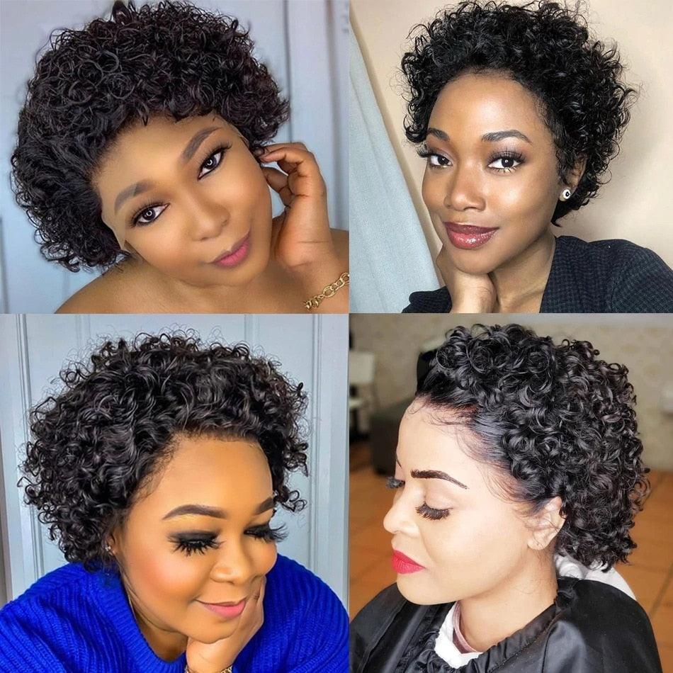 Pixie Cut Wig Short Curly Human Hair Wigs Human Hair Wig 13X1 Transparent Lace Wig For Women Human Hair Pre Plucked Baby Hair Wigs For Black Women Stevvex