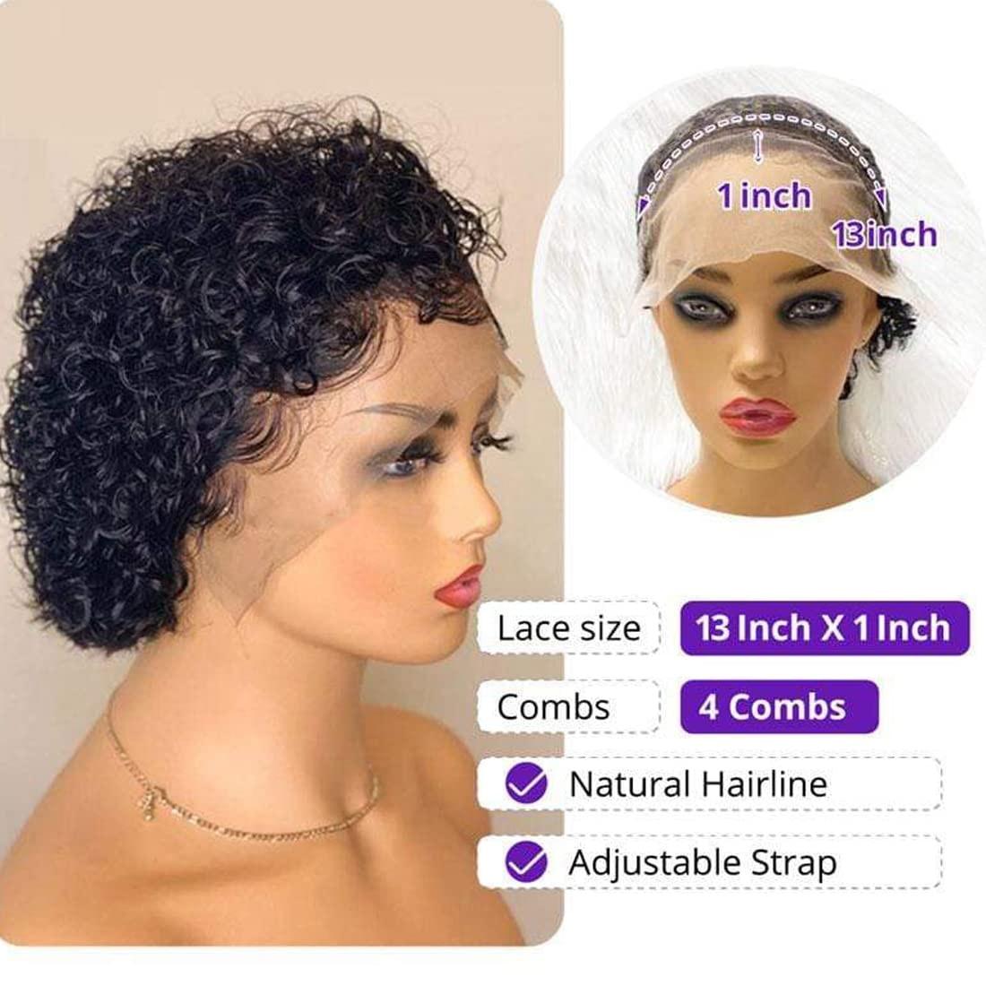 Pixie Cut Wig Short Curly Human Hair Wigs Human Hair Wig 13X1 Transparent Lace Wig For Women Human Hair Pre Plucked Baby Hair Wigs For Black Women Stevvex