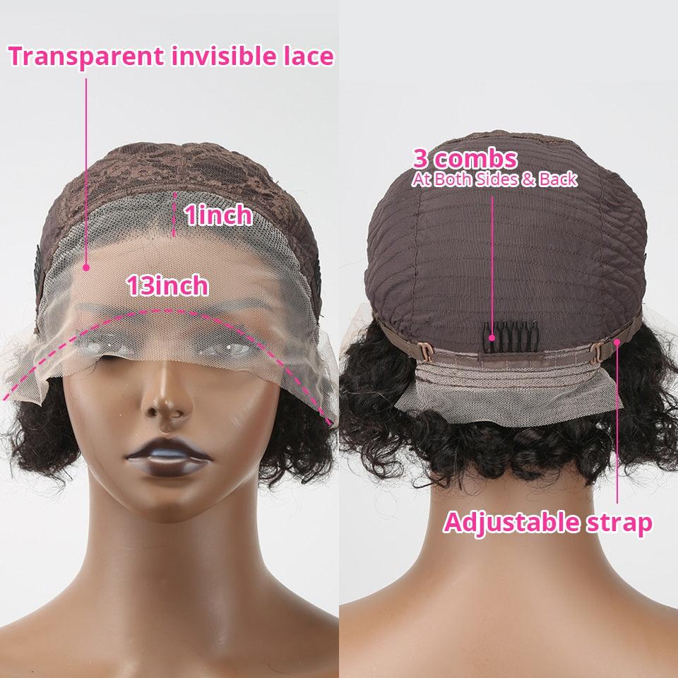 Pixie Cut Wig Short Curly Human Hair Wigs Human Hair Wig 13X1 Transparent Lace Wig For Women Human Hair Pre Plucked Baby Hair Wigs For Black Women Stevvex