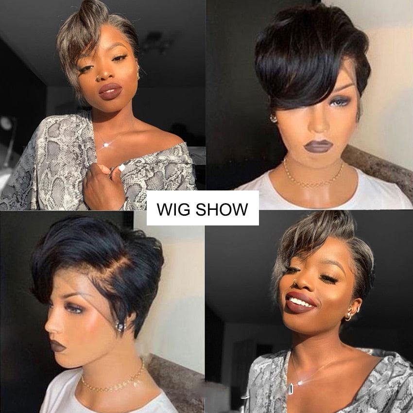 Pixie Cut Wig Short Lace Front Human Hair Wigs For Black Women Brazilian T part Straight Bob Wigs Lace Front Wig Remy Hair Side Part Wigs For Black Women Gifts for Girlfriends Stevvex