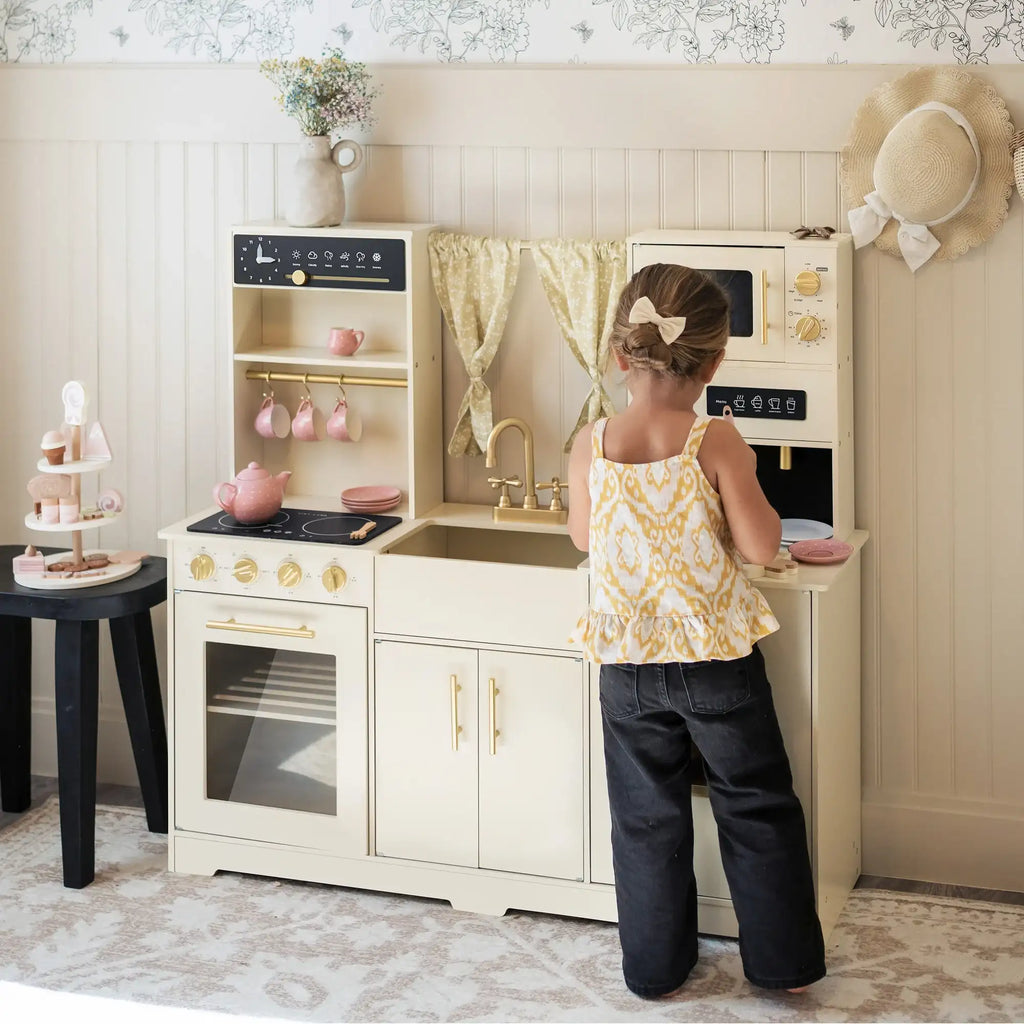 Tiny Land® Iconic Wooden Play Kitchen – Cream Pretend Cooking Set for Kids Tiny Land INC