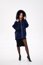 Genuine Shearling Silver Fox Trim Jacket - SJB-DIAMOND ELITES