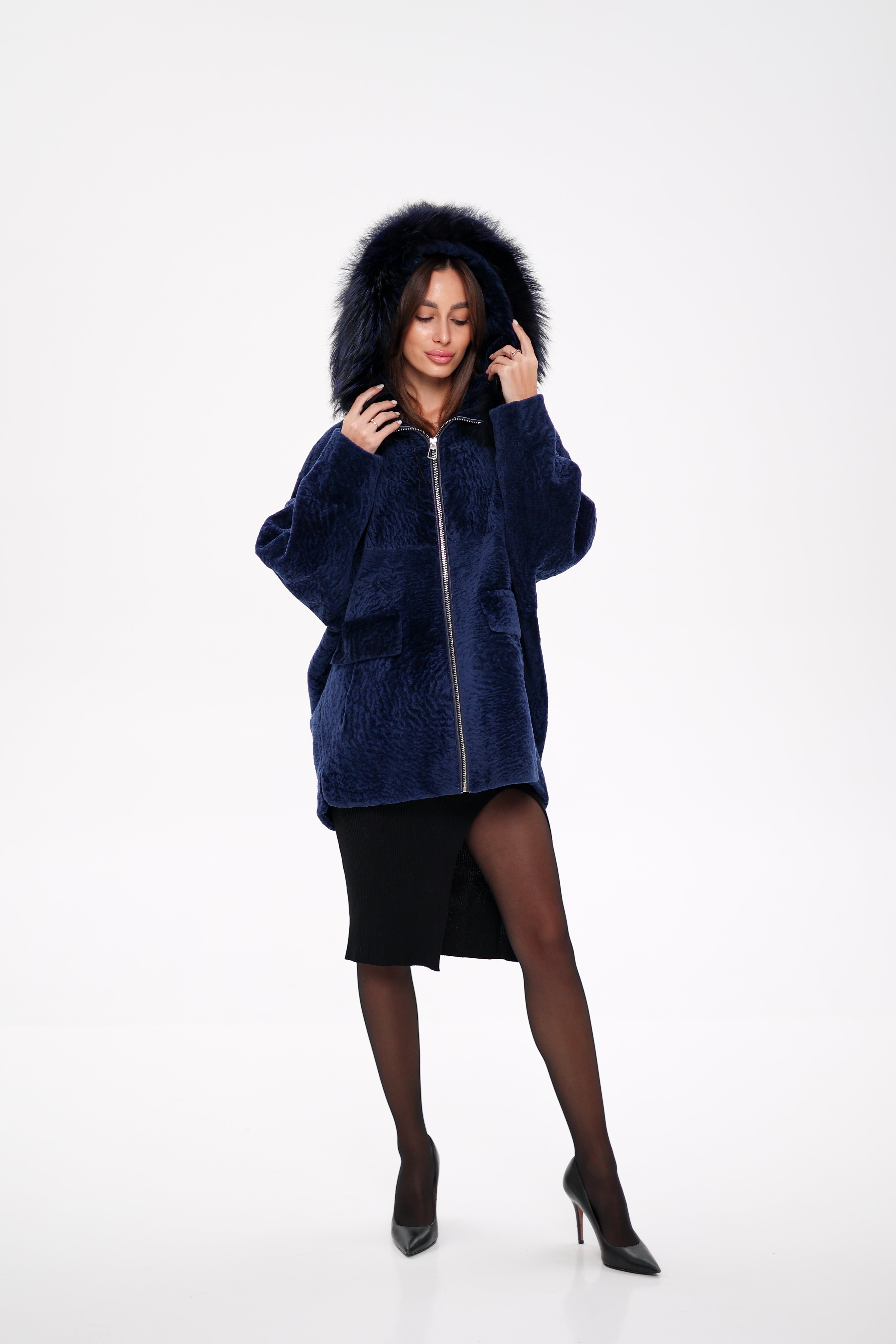 Genuine Shearling Silver Fox Trim Jacket - SJB-DIAMOND ELITES