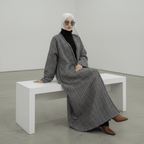 Plaid Tweed Open Abaya Coat with Fringe Details (MOA104)