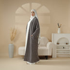 Plaid Tweed Open Abaya Coat with Fringe Details (MOA104)