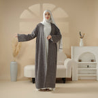 Plaid Tweed Open Abaya Coat with Fringe Details (MOA104)