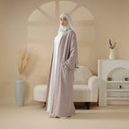Plaid Tweed Open Abaya Coat with Fringe Details (MOA104)