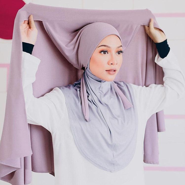Plain Colorful Soft Lightweight Chiffon Elegant Hijab Scarf With Bandage Non-Slip Chiffon Echarpe Elegant Breathable Islam Long Hijabs Headband Fashion Turban Headwrap For Women Stevvex