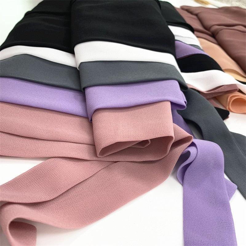 Plain Colorful Soft Lightweight Chiffon Elegant Hijab Scarf With Bandage Non-Slip Chiffon Echarpe Elegant Breathable Islam Long Hijabs Headband Fashion Turban Headwrap For Women Stevvex
