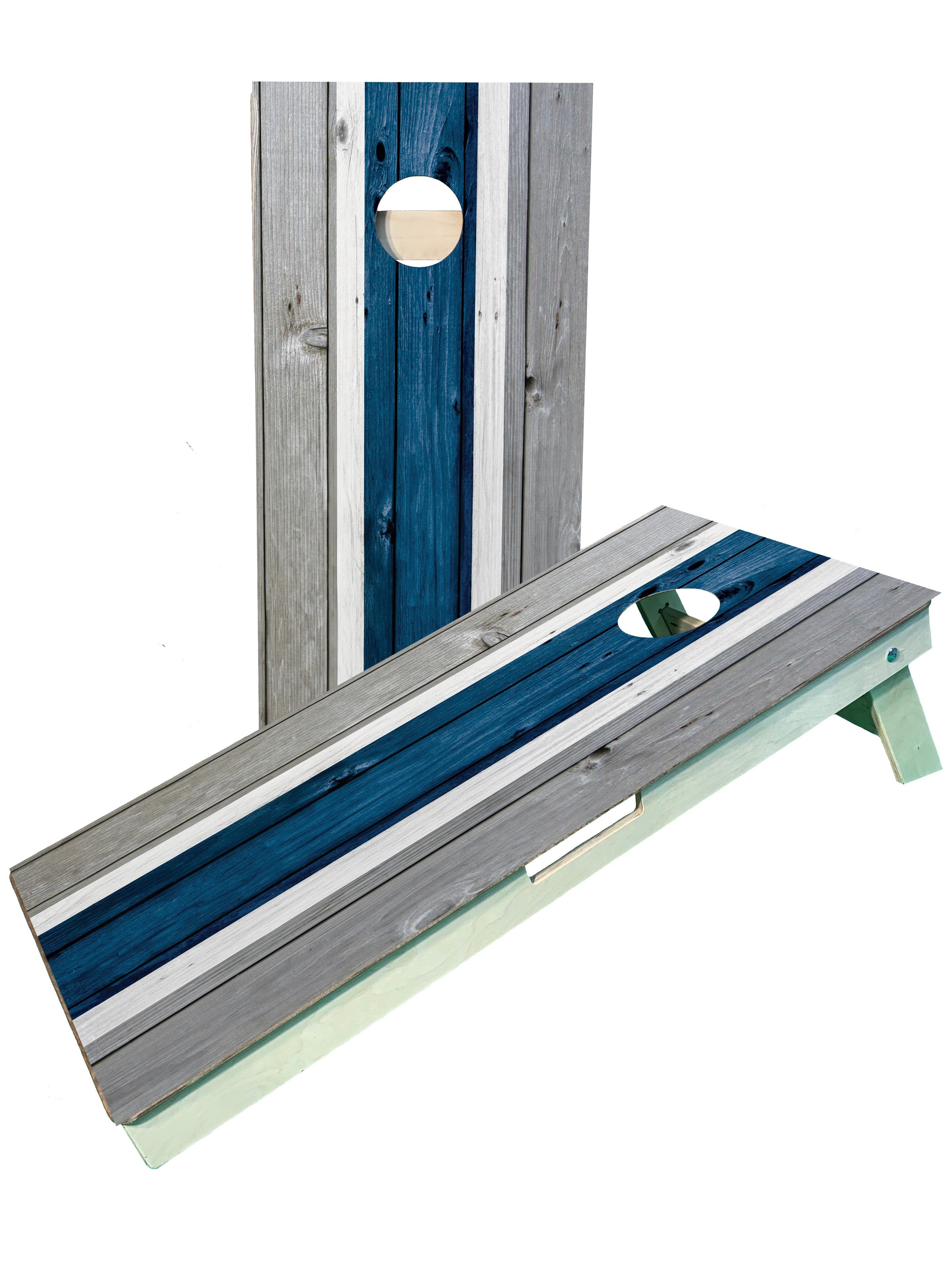 Blue and Grey Striped Cornhole Boards - SJB-DIAMOND ELITES