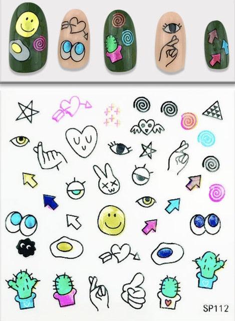 Plant Laser Abstract Lady Face Nail Decals Sliders Paper Art Decor Gel Polish Sticker Manicure Foils 3D Rhinestone Sticker Fun Nail Art Stickers Decal 3D Self-Adhesive Abstract Face Curve Graffiti Nail Design for Acrylic Nail Supplies Stevvex