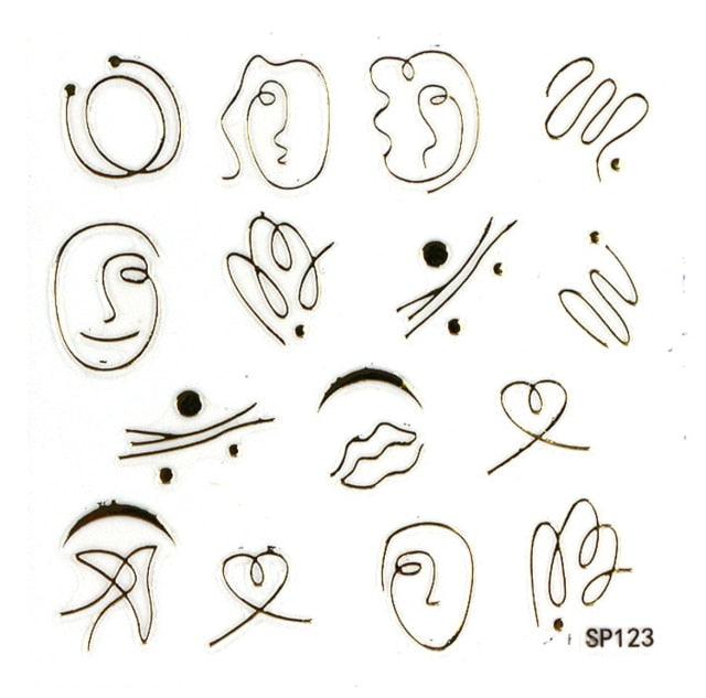 Plant Laser Abstract Lady Face Nail Decals Sliders Paper Art Decor Gel Polish Sticker Manicure Foils 3D Rhinestone Sticker Fun Nail Art Stickers Decal 3D Self-Adhesive Abstract Face Curve Graffiti Nail Design for Acrylic Nail Supplies Stevvex