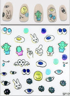 Plant Laser Abstract Lady Face Nail Decals Sliders Paper Art Decor Gel Polish Sticker Manicure Foils 3D Rhinestone Sticker Fun Nail Art Stickers Decal 3D Self-Adhesive Abstract Face Curve Graffiti Nail Design for Acrylic Nail Supplies Stevvex